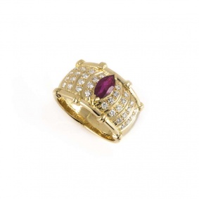 18k Yellow Gold Ruby and Diamond Dress Ring 0.75ct
